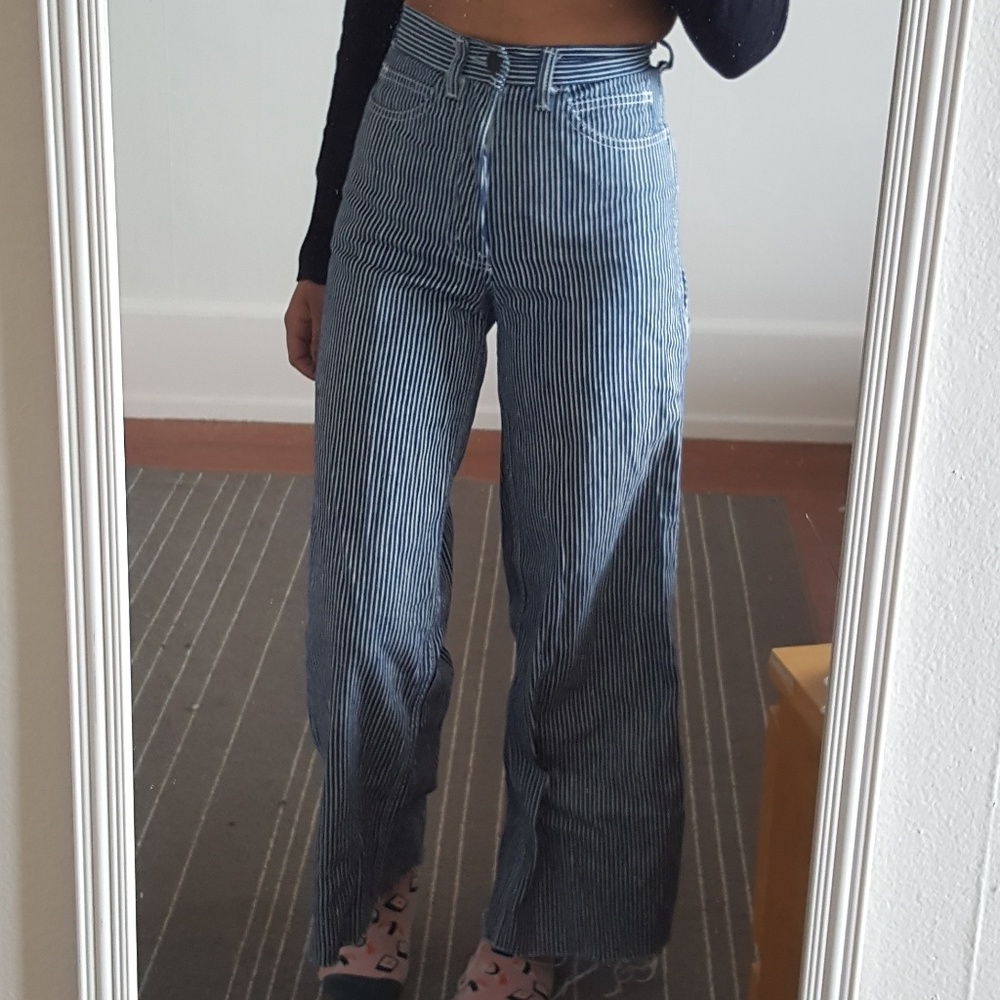 Blue and white striped wide leg jeans - Picture 2 of 4